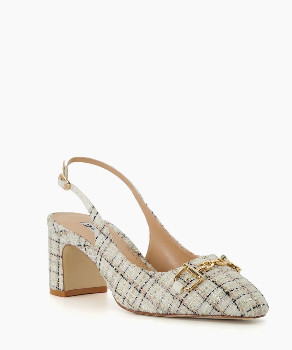 Choices Cream Boucle Block Heeled Slingback Courts Dune London